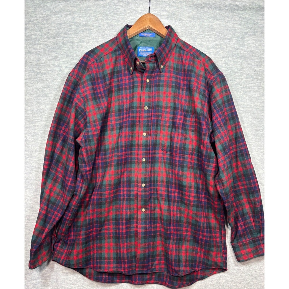Pendleton Mens XL Pure Virgin Wool‎ Plaid Flannel Button Down Shirt Made in USA